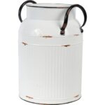 Biały Metalowy Wazon Kanka w Stylu Vintage z Efektem Postarzenia - obrazek 2