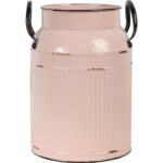 Metalowa Kanka Vintage w Kolorze Pudrowego Różu z Wytłoczeniami i Uchwytami, 27x18x13 cm