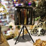 Złota Osłonka Ceramiczna na Czarnym Metalowym Trójnogu 23 cm - obrazek 2