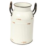 Metalowa Kanka Dekoracyjna w Stylu Vintage Biała Wazon na Kwiaty