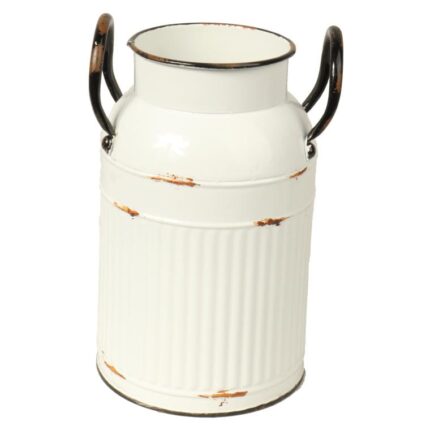 Metalowa Kanka Dekoracyjna w Stylu Vintage Biała Wazon na Kwiaty