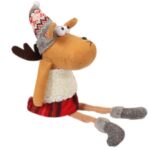 Pluszowy Renifer w Czerwonej Kratce - Siedzący, Brązowy, 40 cm - obrazek 2