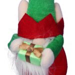 Figurka Świątecznego Skrzata z Dzwonkiem i Prezentem, 25 cm, Kolor Czerwono-Zielony - obrazek 2