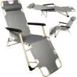 Leżak Ogrodowy Oxford z Regulacją Pozycji - Wzmacniany, Składany, Kolor Złoty