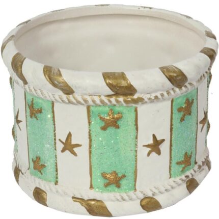 Świąteczna osłonka z ceramiki TURKUSOWA GWIAZDKI 8 cm