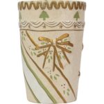 Świąteczna osłonka wazon z ceramiki kremowy KOKARDKI 18 cm - obrazek 2