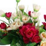 BUKIET 12 DROBNYCH DALII Z DUŻYMI LIŚĆMI 42 CM BORDO - obrazek 2