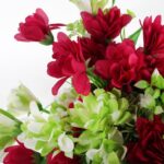 BUKIET 12 DROBNYCH DALII Z DUŻYMI LIŚĆMI 42 CM BORDOWO ZIELONY - obrazek 2