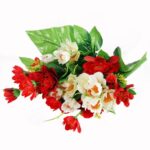 BUKIET 12 DROBNYCH DALII Z DUŻYMI LIŚĆMI 42 CM - obrazek 3