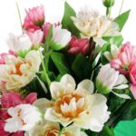 BUKIET 12 DROBNYCH DALII Z DUŻYMI LIŚĆMI 42 CM RÓŻOWO BIAŁY - obrazek 2