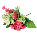 BUKIET 12 DROBNYCH DALII Z DUŻYMI LIŚĆMI 42 CM RÓŻOWO ZIELONY - obrazek 3