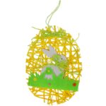 Żółte Jajko Wielkanocne z Rafii - Zawieszka Dekoracyjna 20x15 cm