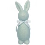 Zając ozdoba wielkanocna welurowa flokowana Niebieska L 25 cm