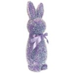 Zając ozdoba wielkanocna flokowana z brokatem Fioletowa L 25 cm - obrazek 2