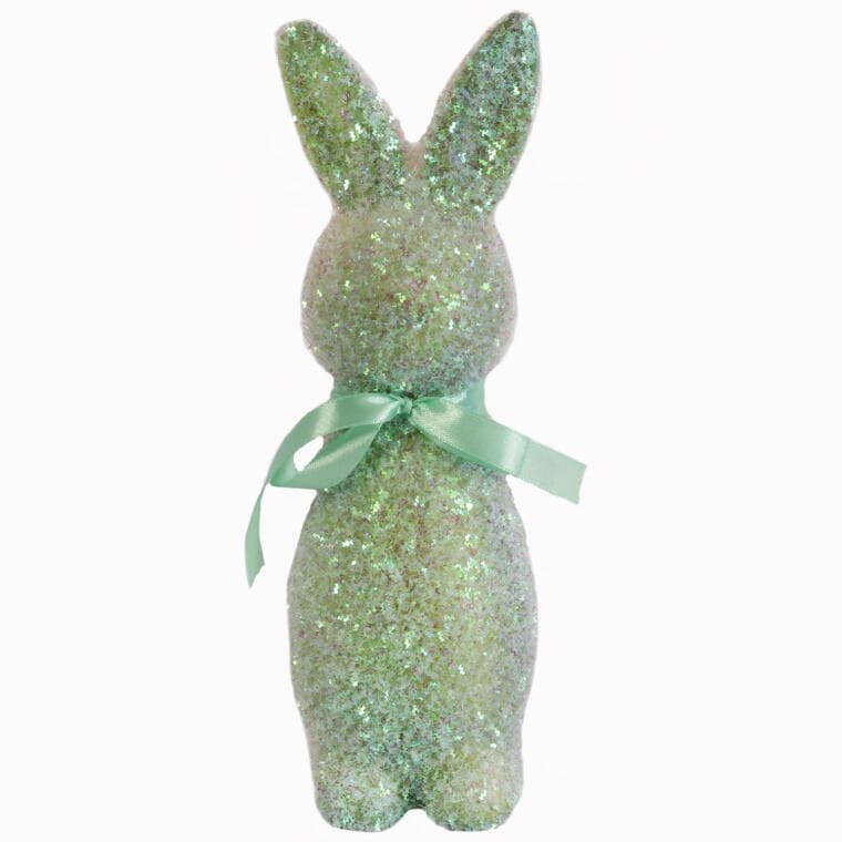 E002ZIEL Zając ozdoba wielkanocna flokowana z brokatem Zielona L 25 cm - obrazek 1