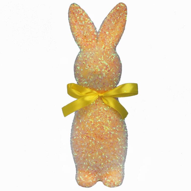 E002ZL Zając ozdoba wielkanocna flokowana z brokatem Żółta L 25 cm - obrazek 1