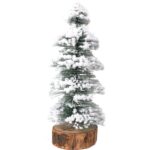 Choinka LED Ośnieżona na Drewnianej Podstawie, Zielona, 30cm, Zasilana Bateriami