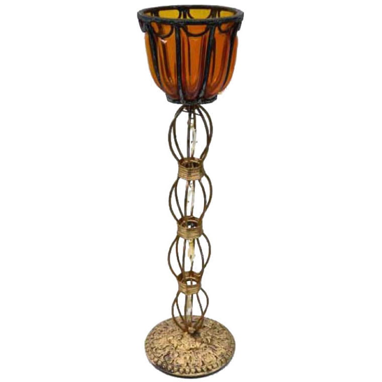 EK1981074A Świecznik stojący wykonany z metaloplastyki i szkła 44x11 cm - obrazek 1