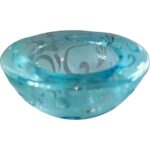 Świecznik szklany niski  niebieski