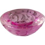 Świecznik szklany niski  różowy