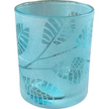 Mały świecznik niebieski ozdobny z liśćmi