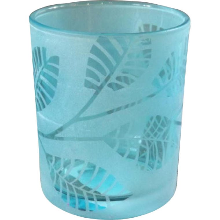 ES10SC710Aniebieski Mały świecznik niebieski ozdobny z liśćmi - obrazek 1