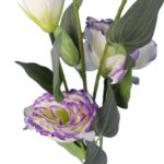 Gałązka z Fioletowo białymi Sztucznymi Kwiatami Eustoma o Wysokości 70 cm - obrazek 2