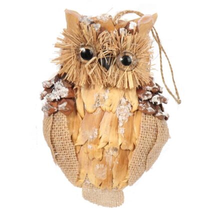 ZAWIESZKA ŚWIĄTECZNA SOWA Z NATURALNYCH MATERIAŁOW 17 CM