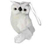 ZAWIESZKA ŚWIĄTECZNA WELUROWA SREBRZYSTA SOWA 17 CM