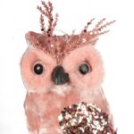 Elegancka Welurowa Zawieszka Świąteczna Sowa z Cekinami 25 cm - Kolor Różowy - obrazek 2