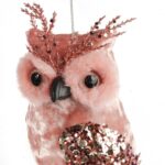 Elegancka Welurowa Zawieszka Świąteczna Sowa z Cekinami 25 cm - Kolor Różowy - obrazek 3