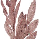 Różowa gałązka z liśćmi oliwnymi pokryta brokatem, 75 cm - obrazek 3