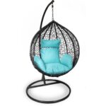 Bujany Fotel ogrodowy Kokon F-03 z Poduszkami Czarno-Niebieski, Stalowy Stelaż, Obciążenie do 120kg - obrazek 2