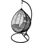 Fotel wiszący ogrodowy F-03 z poduszkami, stelażem stalowym i designem typu kokon, kolor czarno-szary PL - obrazek 2