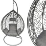 Wysokiej jakości wiszący fotel ogrodowy bujany Kokon Szare Elegancji F-03 z poduszkami