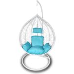 Biało-niebieski Fotel Bujany Kokon Ogrodowy z Poduszkami i Stalowym Stelażem F-03 - obrazek 2