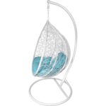 Biało-niebieski Fotel Bujany Kokon Ogrodowy z Poduszkami i Stalowym Stelażem F-03 - obrazek 3