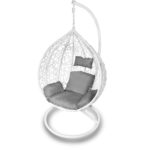 Wysokiej Jakości Biało-Szary Fotel Bujany Kokon z Stelażem Stalowym F-03 do Ogrodu i na Taras