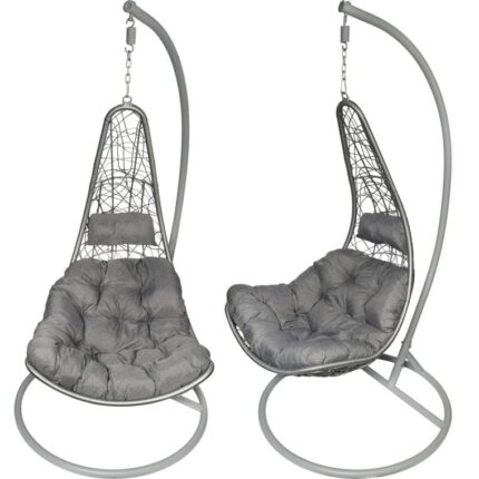 Wysokiej Jakości Bujany Fotel Ogrodowy Kokon z Stelażem Stalowym F-05 Szary