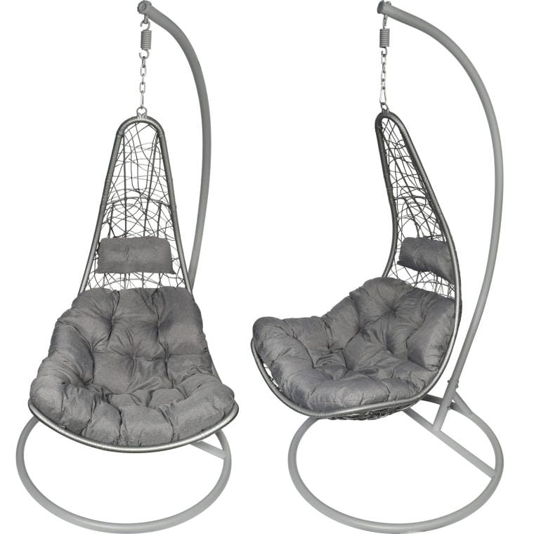 F-05-GG Wysokiej Jakości Bujany Fotel Ogrodowy Kokon z Stelażem Stalowym F-05 Szary - obrazek 1