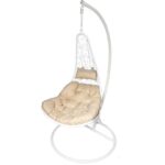 Stylowy, Bujany Fotel Ogrodowy Kokon Kremowy F-05 z Stalowym Stełażem i Poduszkami - obrazek 3