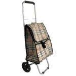 Torba na zakupy na kółkach z amortyzacją i zabezpieczeniem, beżowa kratka - obrazek 2