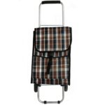 Torba na zakupy na kółkach Brązowa Kratka z bezpiecznym zamknięciem