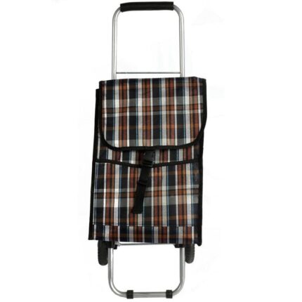 Torba na zakupy na kółkach Brązowa Kratka z bezpiecznym zamknięciem