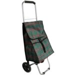 Wózek na zakupy z zieloną torbą w kratkę - wysokiej jakości torba na kółkach