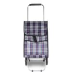 Wysokiej Jakości Wózek na Zakupy z Torbą na Kółkach w Kolorze Granatowym z Kratką - obrazek 2