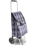 Wysokiej Jakości Wózek na Zakupy z Torbą na Kółkach w Kolorze Granatowym z Kratką - obrazek 3