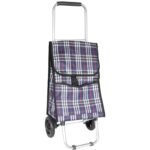 Wysokiej Jakości Wózek na Zakupy z Torbą na Kółkach w Kolorze Granatowym z Kratką
