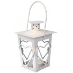 Biała Metalowa Latarenka z Motywem Serca na Świeczki Tealight 12 cm - obrazek 2