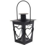 Czarna Metalowa Latarenka na Świeczkę Tealight z Motywem Serca 12 cm - obrazek 2